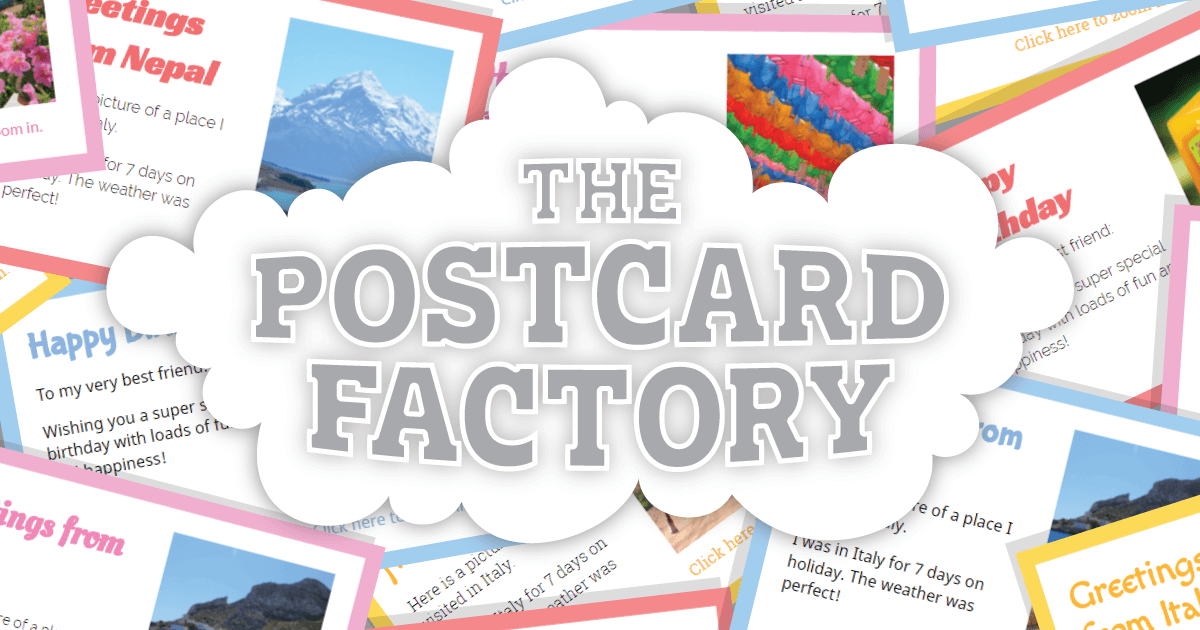 Image of title of course with postcards overlapping