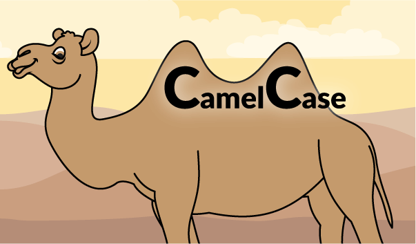 A cartoon camel with a hump showing Camel-Case